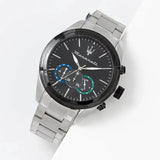 Maserati Traguardo Chronograph Black Dial Silver Steel Strap Watch for Men - R8873612061