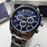 Maserati Attrazione Chronograph Blue Dial Silver Steel Strap Watch for Men - R8853151005