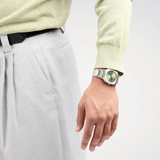 D1 Milano Square Eden Green Dial Silver Steel Strap Watch for Men - D1-SQBJ06