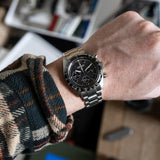 Seiko Prospex Speedtimer Solar Chronograph Black Dial Silver Steel Strap Watch for Men - SSC819