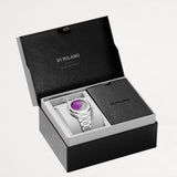 D1 Milano Ultra Thin Solar Sync Purple Dial Silver Steel Strap Watch for Women - D1-UTBL36