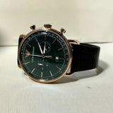 Emporio Armani Aviator Green Dial Brown Leather Strap Watch for Men - AR11334