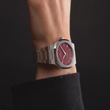 D1 Milano Ultra Thin Bordeaux Red Dial Silver Steel Strap Watch for Unisex - D1-UTBJ11
