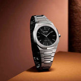 D1 Milano Ultra Thin Black Dial Silver Steel Strap Watch for Women - D1-UTBL05