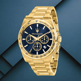 Maserati Velocità Chronograph Blue Dial Gold Steel Strap Watch for Men - R8873652002