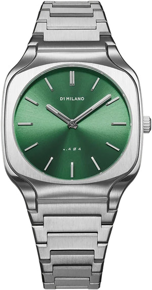 D1 Milano Square Eden Green Dial Silver Steel Strap Watch for Men - D1-SQBJ06