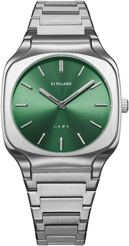 D1 Milano Square Eden Green Dial Silver Steel Strap Watch for Men - D1-SQBJ06