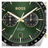 Hugo Boss Tourmaster Chronograph Green Dial Two Tone Steel Strap Watch for Men - 1514287