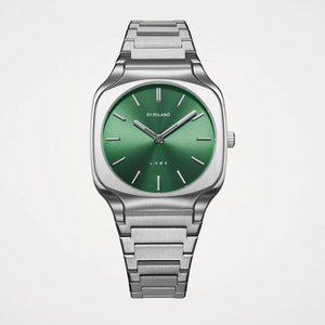 D1 Milano Square Eden Green Dial Silver Steel Strap Watch for Men - D1-SQBJ06