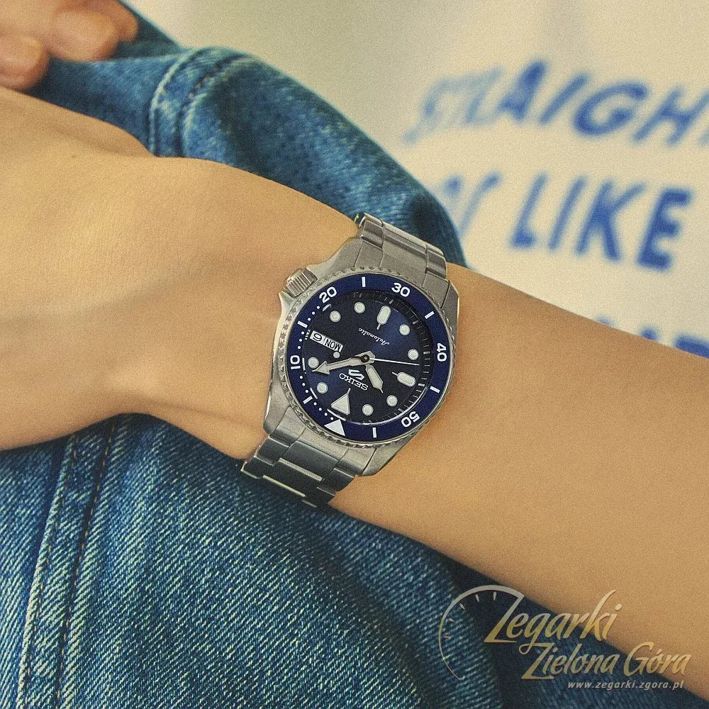 Seiko 5 Sports SKX Street Denim Blue Dial Silver Steel Strap Watch for Men - SRPL77K1