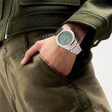 D1 Milano Ultra Thin Moss Green Dial Silver Steel Strap Watch for Men - D1-UTBJ06