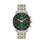 Hugo Boss Tourmaster Chronograph Green Dial Two Tone Steel Strap Watch for Men - 1514287
