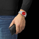 Tissot PRX Quartz Red Dial Silver Steel Strap Watch for Women - T137.210.11.421.00