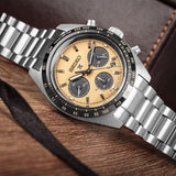 Seiko Prospex Speedtimer Solar Chronograph Gold Dial Silver Steel Strap Watch for Men - SSC817