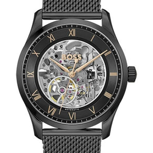 Hugo Boss Principle Skeleton Grey Dial Grey Mesh Strap Watch for Men - 1514255