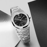D1 Milano Ultra Thin Black Dial Silver Steel Strap Watch for Women - D1-UTBL05
