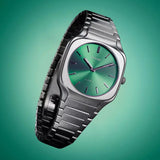 D1 Milano Square Eden Green Dial Silver Steel Strap Watch for Men - D1-SQBJ06