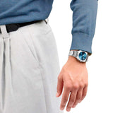 D1 Milano Square Caribbean Blue Dial Silver Steel Strap Watch for Men - D1-SQBJ07