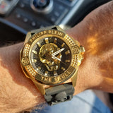 Philipp Plein The Skull Gold Dial Black Silicone Strap Watch for Men - PWAAA0221