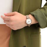 Emporio Armani Gianni T-Bar Silver Dial Beige Leather Strap Watch for Women - AR11111