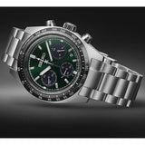 Seiko Prospex Speedtimer Solar Chronograph Green Dial Silver Steel Strap Watch for Men - SSC933