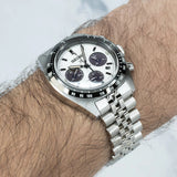 Seiko Prospex Speedtimer Solar Chronograph White Dial Silver Steel Strap Watch for Men - SSC813