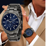 Maserati Attrazione Chronograph Blue Dial Grey Steel Strap Watch for Men - R8853151012