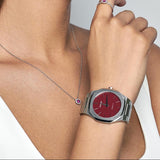 D1 Milano Ultra Thin Bordeaux Red Dial Silver Steel Strap Watch for Unisex - D1-UTBJ11