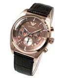 Emporio Armani Classic Chronograph Brown Dial Brown Leather Strap Watch for Men - AR0371