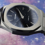 D1 Milano Ultra Thin Aventurine Black Dial Silver Steel Strap Watch for Men - D1-UTBJ29