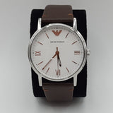 Emporio Armani Kappa Silver Dial Brown Leather Strap Watch for Men - AR11173