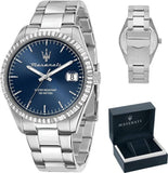Maserati Competizione Blue Dial Silver Steel Strap Watch for Men - R8853100029