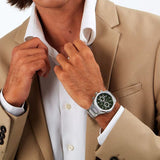 Maserati Stile Chronograph Green Dial Silver Steel Strap Watch for Men - R8873642011