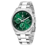 Maserati Competizione Chronograph Green Dial Silver Steel Strap Watch for Men - R8853100044