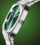 D1 Milano Square Eden Green Dial Silver Steel Strap Watch for Men - D1-SQBJ06