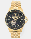 Maserati SFIDA Special Edition Automatic Black Dial Gold Steel Strap Watch for Men - R8823140012