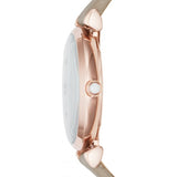 Emporio Armani Gianni T-Bar Silver Dial Beige Leather Strap Watch for Women - AR11111