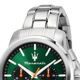 Maserati Successo Chronograph Green Dial Silver Steel Strap Watch for Men - R8873621043