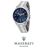 Maserati Sorpasso Chronograph Blue Dial Silver Steel Strap Watch for Men - R8873624004
