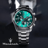 Maserati Attrazione Chronograph Green Dial Silver Steel Strap Watch for Men - R8853151011
