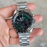 Seiko Prospex Speedtimer Solar Chronograph Green Dial Silver Steel Strap Watch for Men - SSC933