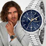 Maserati Sorpasso Chronograph Blue Dial Silver Steel Strap Watch for Men - R8873624004