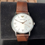 Emporio Armani Kappa Silver Dial Brown Leather Strap Watch for Men - AR11173