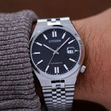 Citizen Tsuyosa 60 Automatic Black Dial Silver Steel Strap Watch for Men - NK0020-55E