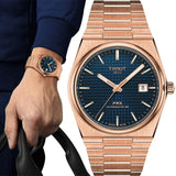 Tissot PRX Powermatic 80 Blue Dial Rose Gold Steel Strap Watch for Men - T137.407.33.041.00