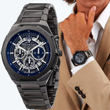 Maserati Stile Skeleton Chronograph Blue Dial Grey Steel Strap Watch for Men - R8873642012