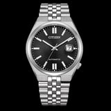 Citizen Tsuyosa 60 Automatic Black Dial Silver Steel Strap Watch for Men - NK0020-55E