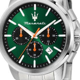 Maserati Successo Chronograph Green Dial Silver Steel Strap Watch for Men - R8873621043