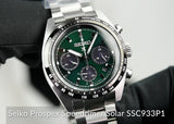 Seiko Prospex Speedtimer Solar Chronograph Green Dial Silver Steel Strap Watch for Men - SSC933