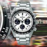 Seiko Prospex Speedtimer Solar Chronograph White Dial Silver Steel Strap Watch for Men - SSC813
